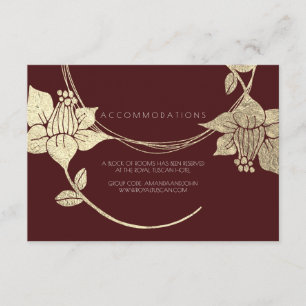 Burgundy Gold Floral Wedding Hotel Accomodation Enclosure Card