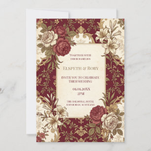 Burgundy Gold Floral Wedding Invitation