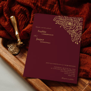 Burgundy Gold Floral Wedding Invitation
