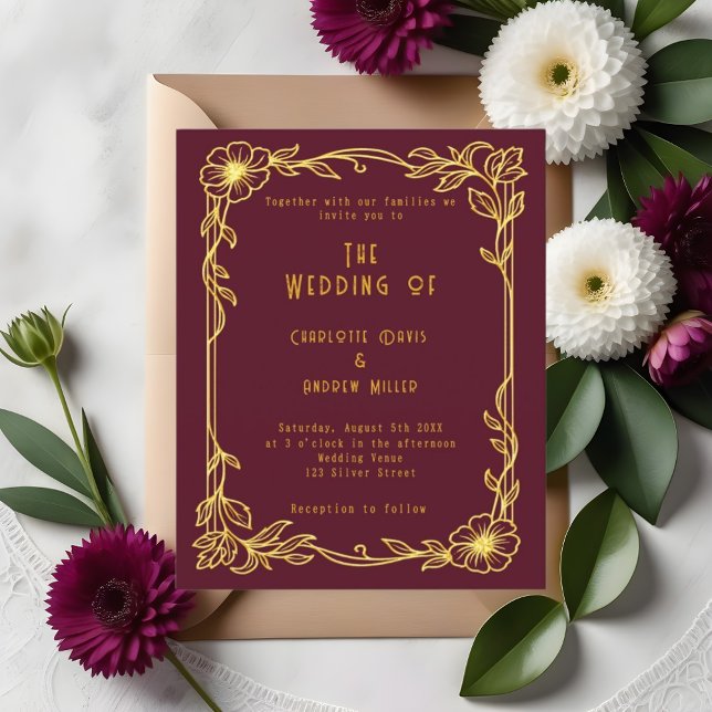 Burgundy gold floral wedding invitation (Creator Uploaded)