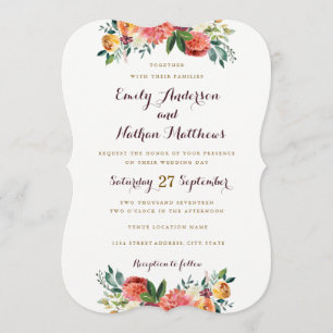 Burgundy Gold Floral Wedding Invitation