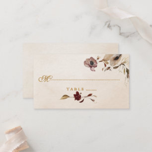 Burgundy Gold Floral Wedding Place Card