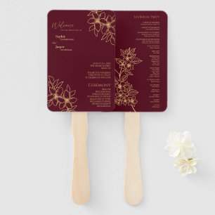 Burgundy Gold Floral Wedding Program Fan