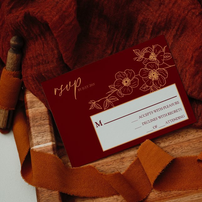 Burgundy Gold Floral Wedding Simple RSVP Card (Creator Uploaded)