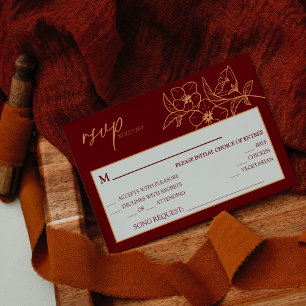 Burgundy Gold Floral Wedding Song Request RSVP Card