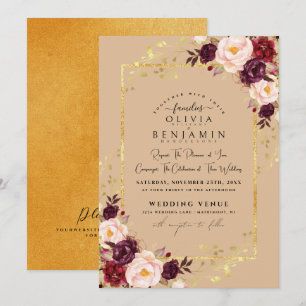 Burgundy Gold Florales Chic Foil Glitter Wedding I Invitation
