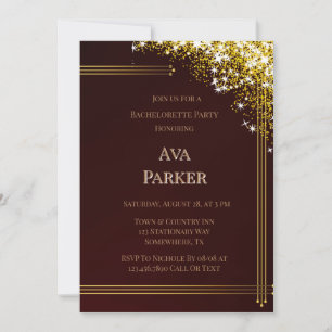 Burgundy Gold Flourish Glitter Bachelorette Party Invitation