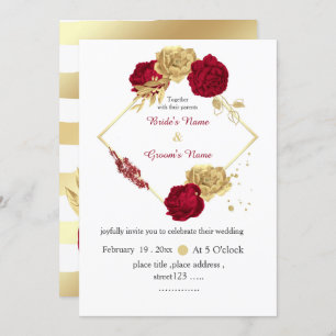 burgundy & gold flowers elegant geometric wedding invitation