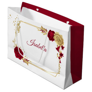 burgundy & gold flowers elegant  large gift bag