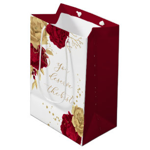 burgundy & gold flowers elegant  medium gift bag
