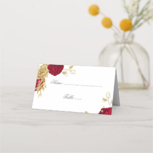 burgundy & gold flowers elegant place card