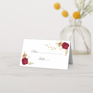 burgundy & gold flowers elegant place card