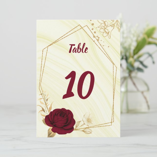 burgundy gold flowers geometric table number (Standing Front)