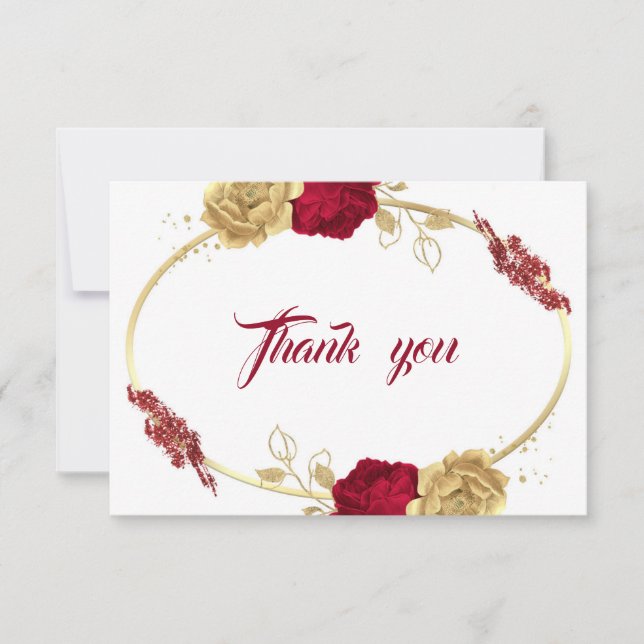burgundy gold flowers geometric thank you card (Front)