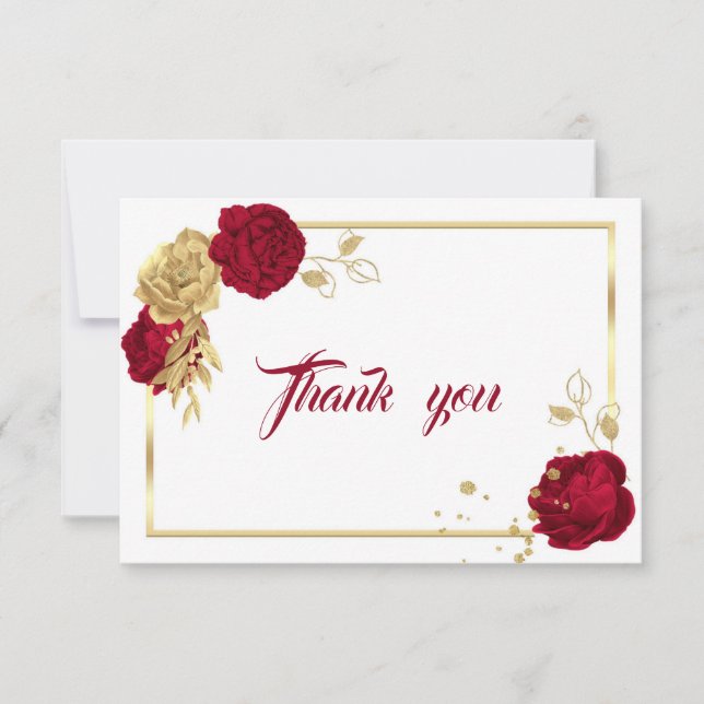 burgundy gold flowers geometric thank you card (Front)