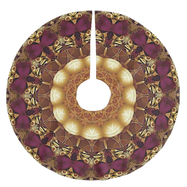 Burgundy Gold Flowers Holiday Tree Skirt (Front)