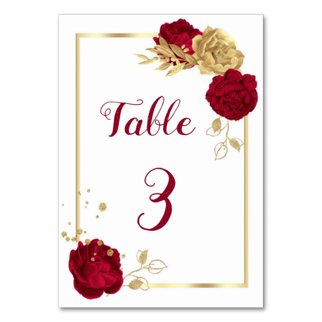 burgundy & gold flowers table number (Front)