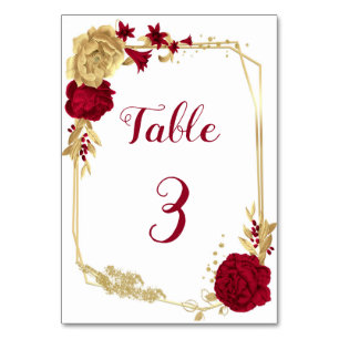 burgundy & gold flowers table number