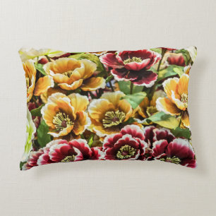 Burgundy Gold Flowers - Vibrant Floral Decor Decorative Cushion