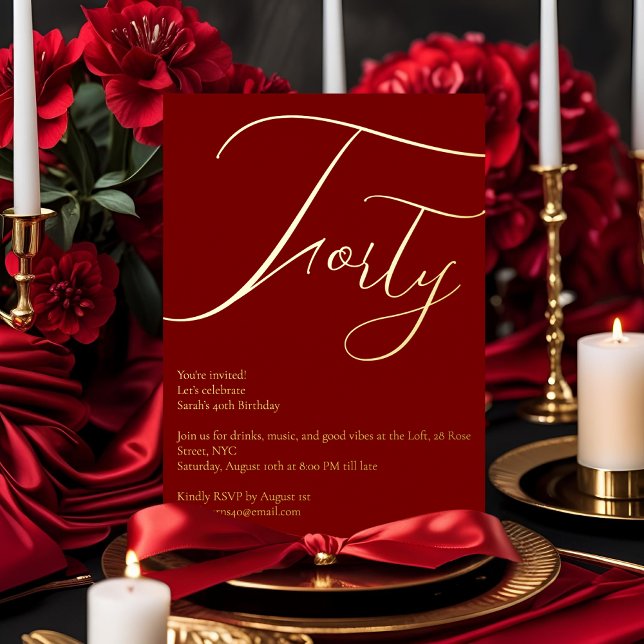 Burgundy & Gold Foil 40th Birthday Invitation (Creator Uploaded)
