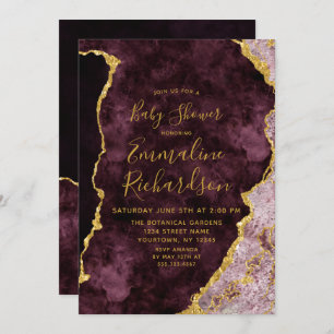 Burgundy & Gold Foil Agate Baby Shower Invitation