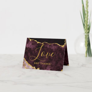 Burgundy Gold Foil Agate Marble Thank You Photo Card