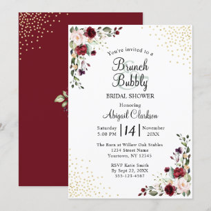 Burgundy Gold Foil Brunch & Bubbly Bridal Shower Invitation