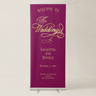 Burgundy & Gold Foil Calligraphy Wedding Retractable Banner