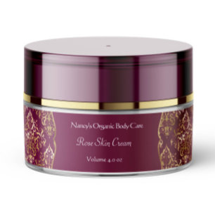 Burgundy & gold foil damask cosmetics jar label