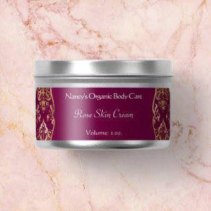 Burgundy & gold foil damask soap cosmetics label 1