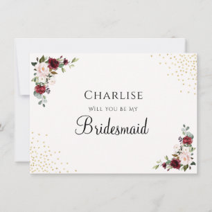 Burgundy Gold Foil Floral Bridesmaid Proposal Card