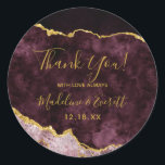 Burgundy Gold Foil Marble Agate Wedding Thank You Classic Round Sticker<br><div class="desc">Burgundy Blush Pink Watercolor & Gold Foil Watercolor Marble Agate Gilded Geode Design,  with Modern and Script fonts. Trendy and Chic Wedding Thank you favour stickers! ~ Check my shop to see the entire wedding suite for this design!</div>