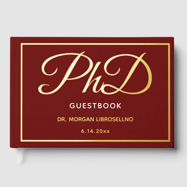 Burgundy Gold Foil PhD Graduation  Guest Book (Front)