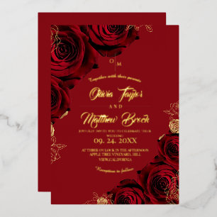 Burgundy Gold Foil Red Roses Wedding