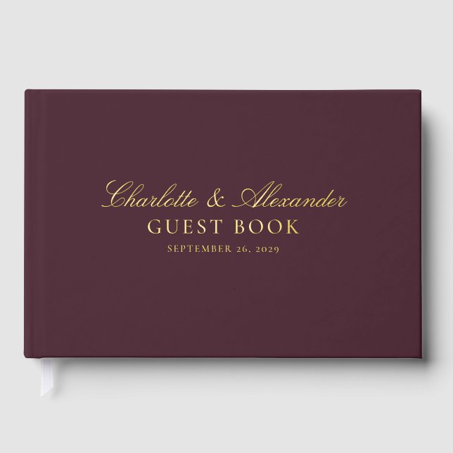 Burgundy gold foil wedding guest book (Front)