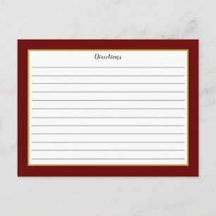 Burgundy Gold Foliage Monogram Recipe Card