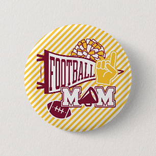 Burgundy & Gold Football Mum  6 Cm Round Badge