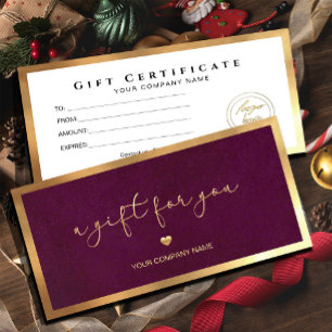 Burgundy Gold Frame Add Logo Gift Certificate