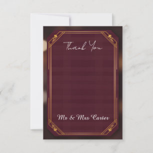 Burgundy Gold Frame Luxury Wedding Thank You Card