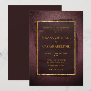 Burgundy & Gold Frame Watercolor Wash Wedding Invitation