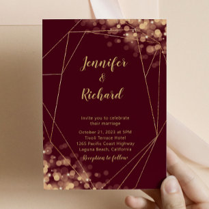 Burgundy & Gold Frame with Bokeh Lights Invitation