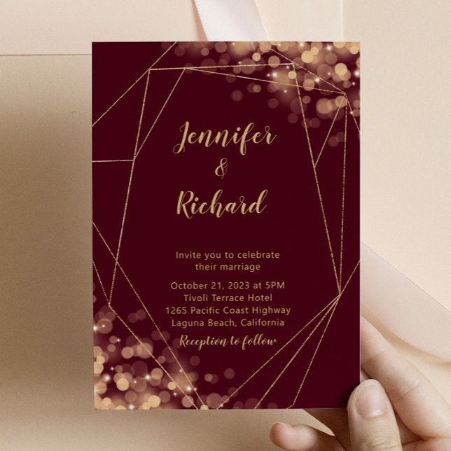 Burgundy & Gold Frame with Bokeh Lights Invitation (Creator Uploaded)