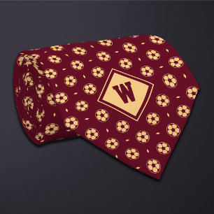 Burgundy Gold Futbol (Soccer) Ball Icon Necktie