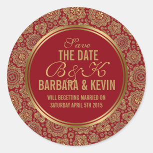 Burgundy & Gold Geometric Abstract Stars Classic Round Sticker