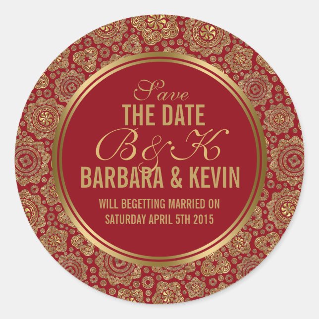 Burgundy & Gold Geometric Abstract Stars Classic Round Sticker (Front)