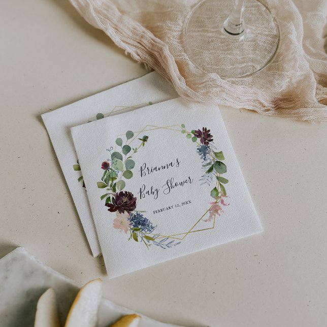 Burgundy Gold Geometric Baby Shower Napkin (Creator Uploaded)