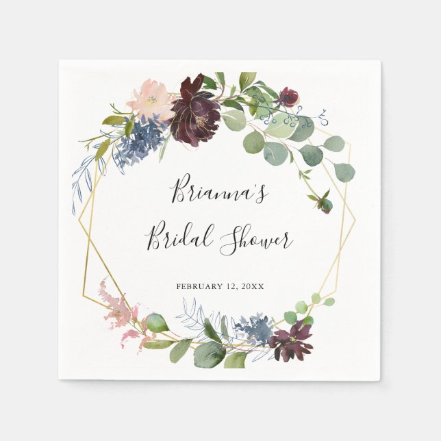 Burgundy Gold Geometric Bridal Shower Napkin (Front)