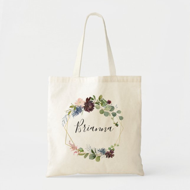 Burgundy Gold Geometric Bridesmaid Tote Bag (Front)