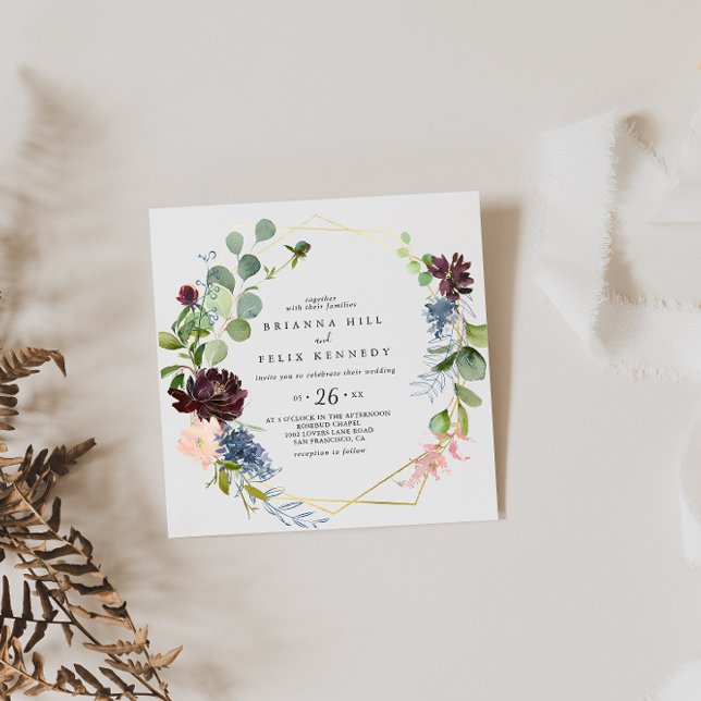 Burgundy Gold Geometric Casual Wedding Invitation (Creator Uploaded)