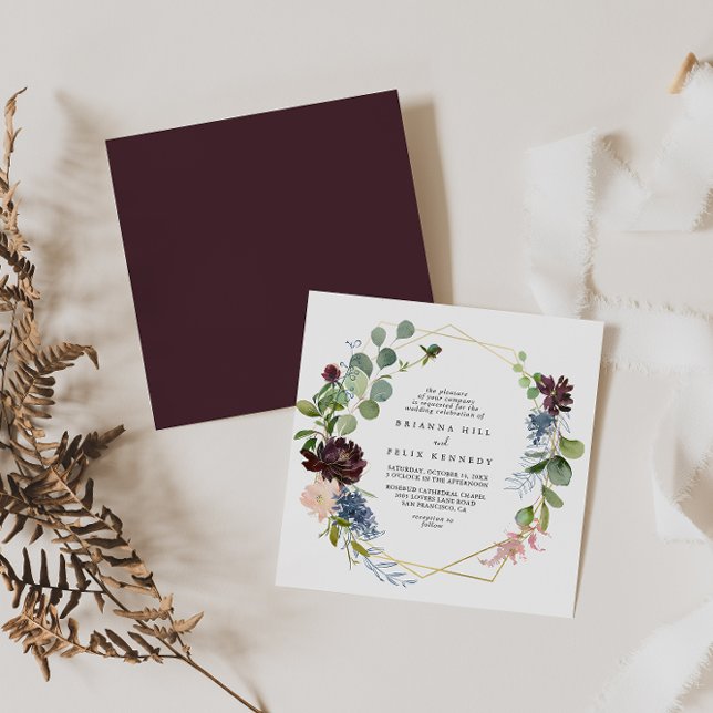 Burgundy Gold Geometric Diamond Wedding Invitation (Creator Uploaded)